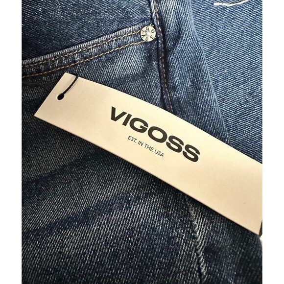 VIGOSS Royce Jeans Womens 32 Medium Wash Raw Fray Hem High Rise Wide Leg Flare - Picture 6 of 8